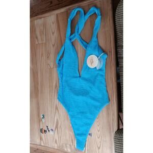 NWT Camila Coelho One Piece Swimsuit S Plunging Neck Blue